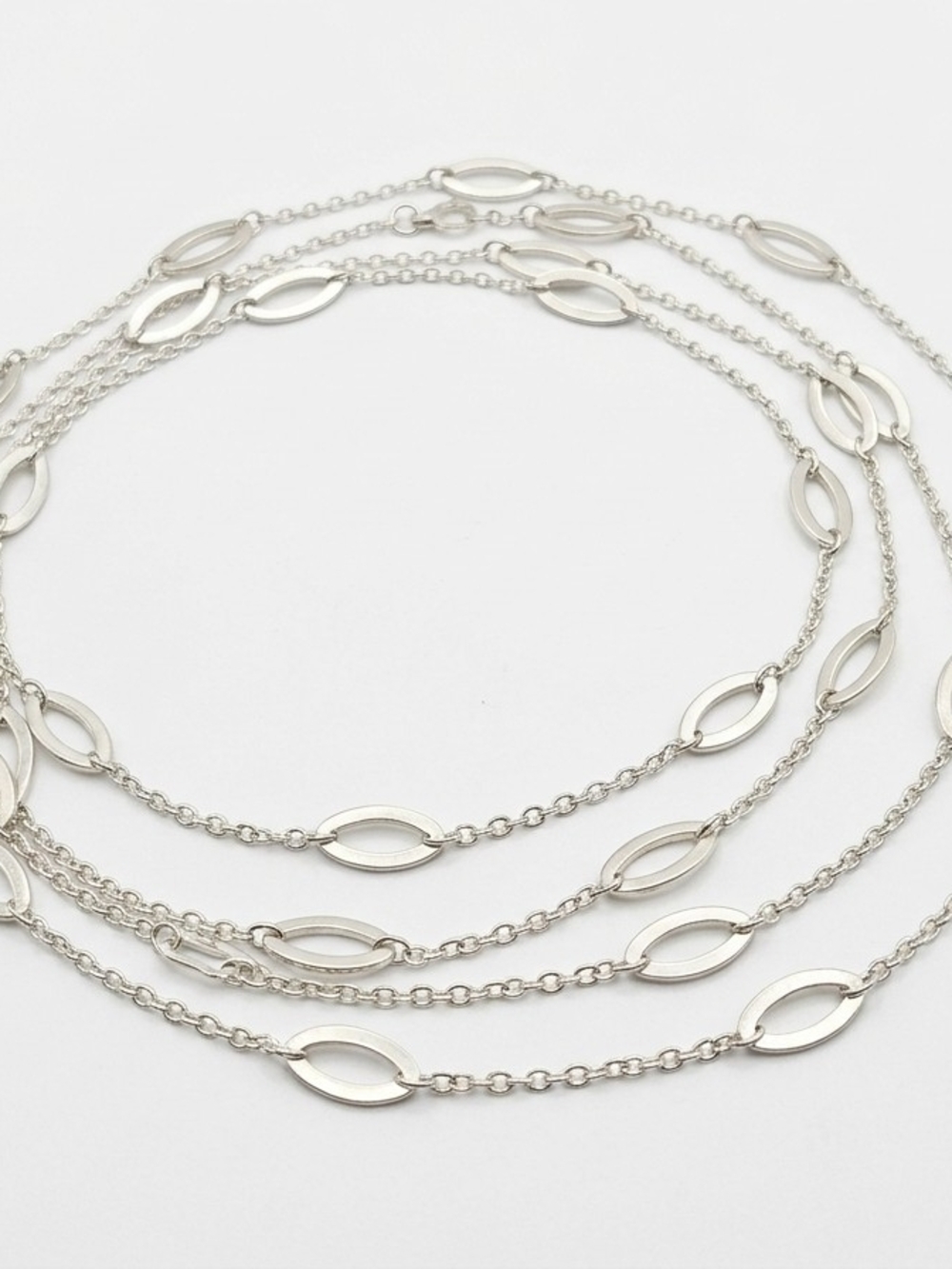 Delicate Multi-Strand Oval Station Necklace - Silver